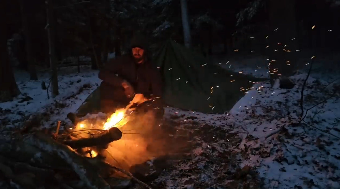 SNOW STORM Camping in the Appalachian Mountains SOLO- Cooking Venison on a hot rock