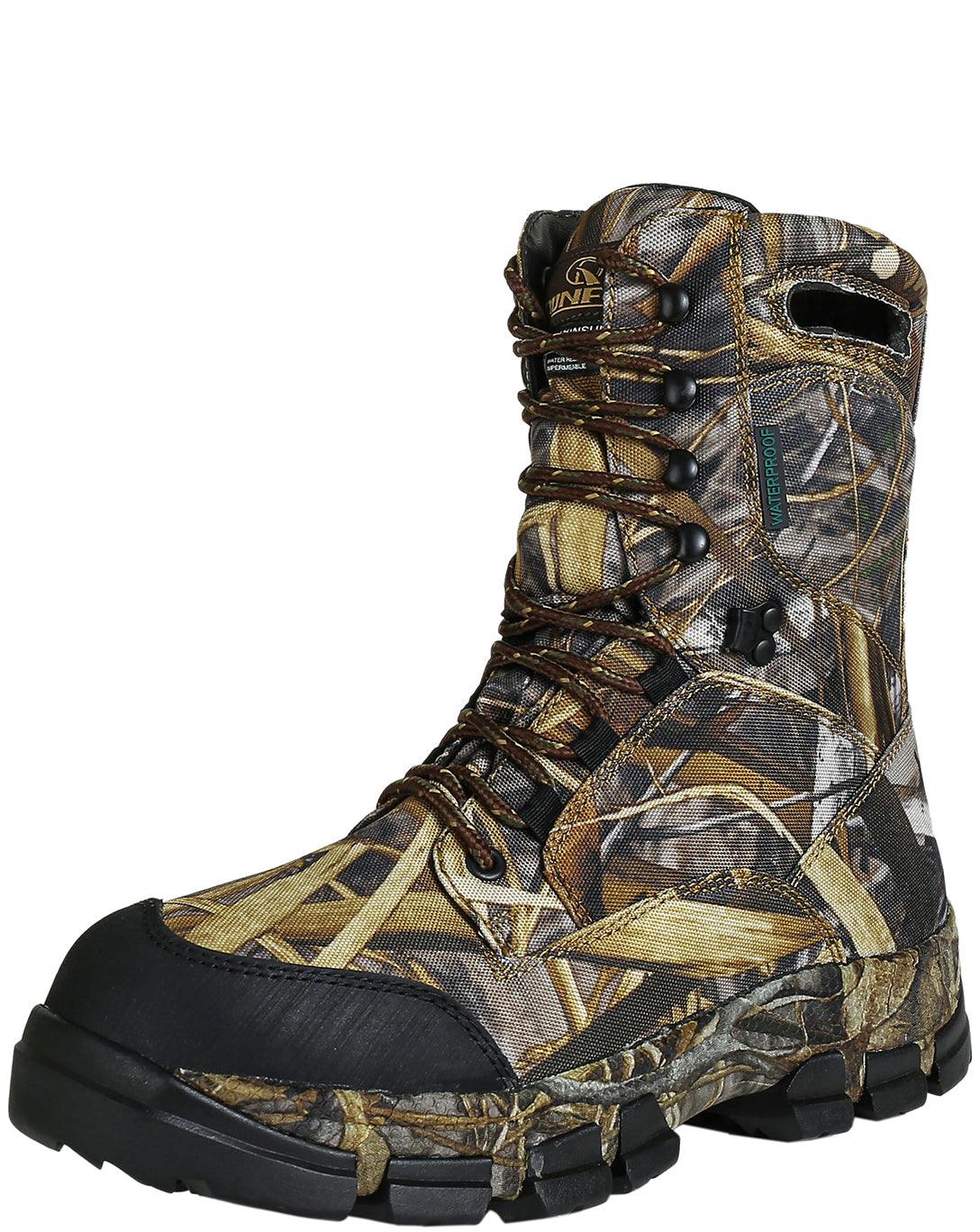 RUNFUN 10'' Men's Waterproof Warmest Camo Lace Up Hunting Boots Shoes With Holes For Easy On And Off RF013 - Runfun Footwear