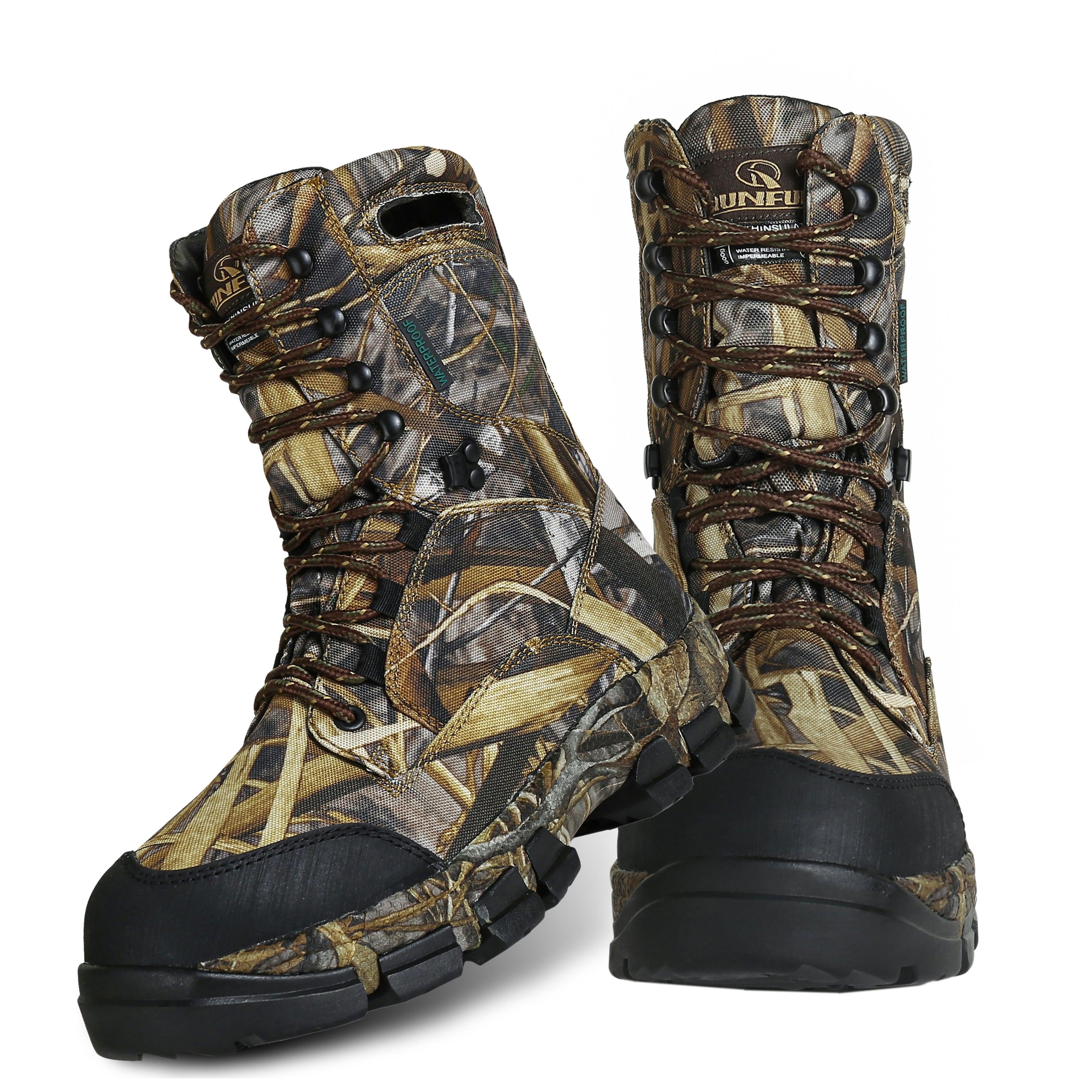 RUNFUN 10'' Men's Waterproof Warmest Camo Lace Up Hunting Boots Shoes With Holes For Easy On And Off RF013 - Runfun Footwear